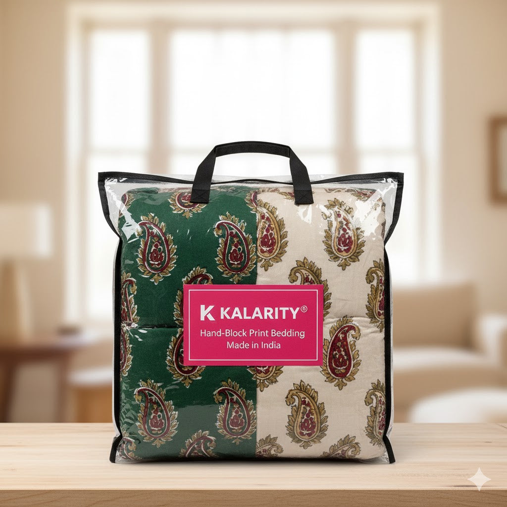 200 TC Pure Cotton Reversible Traditional Jaipuri Design Printed Light Weight Double Bed Quilt/Razai/Rajai - [Double Bed- 2.2X 2.4Meter] (Design 23)| TC - 200,Multicolor