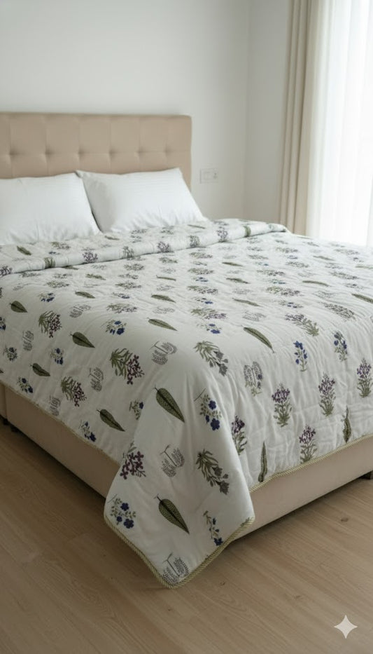 200 TC Pure Cotton Reversible Traditional Jaipuri Design Printed Light Weight Double Bed Quilt/Razai/Rajai - [Double Bed- 2.2X 2.4Meter] (Design 16)| TC - 200,Multicolor