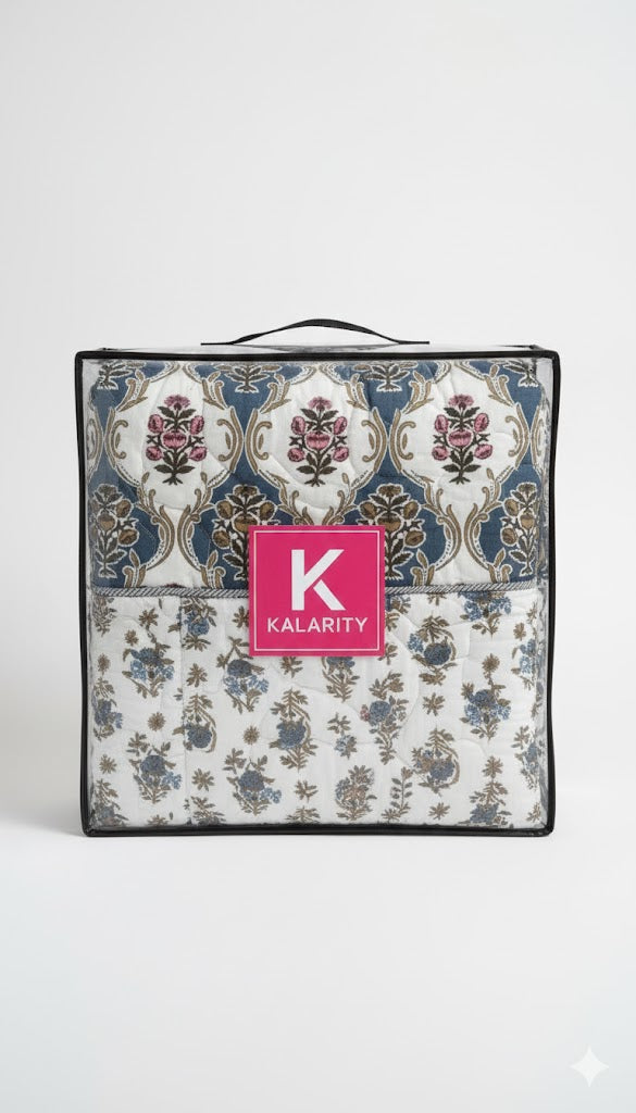 200 TC Pure Cotton Reversible Traditional Jaipuri Design Printed Light Weight Double Bed Quilt/Razai/Rajai - [Double Bed- 2.2X 2.4Meter] (Design 7)| TC - 200,Multicolor