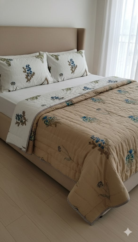 200 TC Pure Cotton Reversible Traditional Jaipuri Design Printed Light Weight Double Bed Quilt/Razai/Rajai - [Double Bed- 2.2X 2.4Meter] (Design 17)| TC - 200,Multicolor