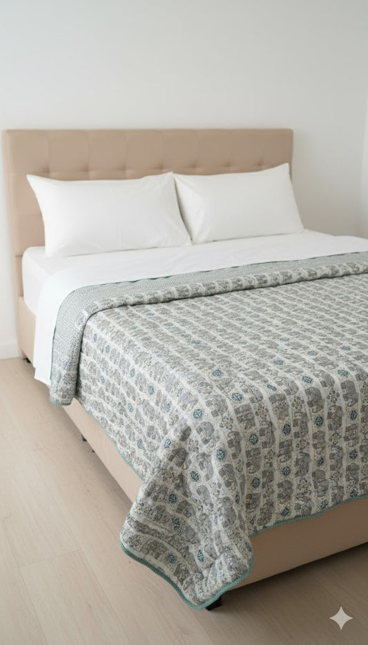 200 TC Pure Cotton Reversible Traditional Jaipuri Design Printed Light Weight Double Bed Quilt/Razai/Rajai - [Double Bed- 2.2X 2.4Meter] (Design 18)| TC - 200,Multicolor