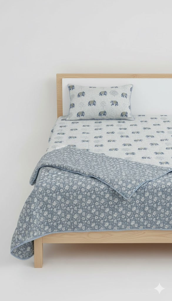 200 TC Pure Cotton Reversible Traditional Jaipuri Design Printed Light Weight Double Bed Quilt/Razai/Rajai - [Double Bed- 2.2X 2.4Meter] (Design 9)| TC - 200,Multicolor