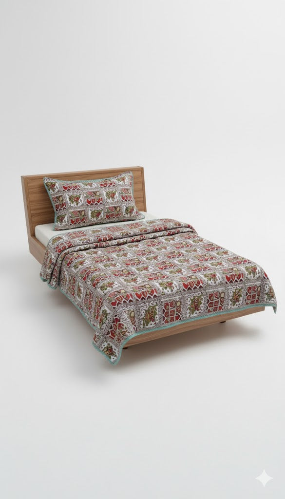 200 TC Pure Cotton Reversible Traditional Jaipuri Design Printed Light Weight Double Bed Quilt/Razai/Rajai - [Double Bed- 2.2X 2.4Meter] (Design 11)| TC - 200,Multicolor