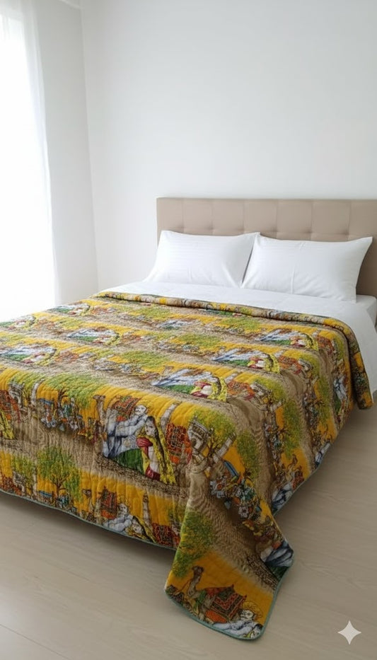 200 TC Pure Cotton Reversible Traditional Jaipuri Design Printed Light Weight Double Bed Quilt/Razai/Rajai - [Double Bed- 2.2X 2.4Meter] (Design 13)| TC - 200,Multicolor