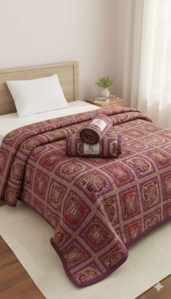 200 TC Pure Cotton Reversible Traditional Jaipuri Design Printed Light Weight Double Bed Quilt/Razai/Rajai - [Double Bed- 2.2X 2.4Meter] (Design 2)| TC - 200,Multicolor