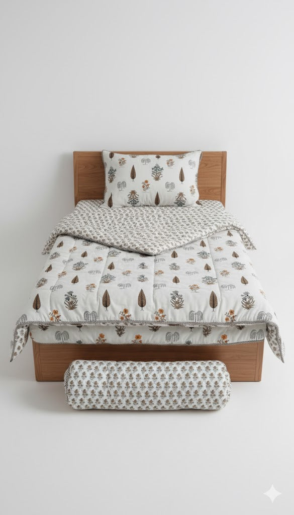 200 TC Pure Cotton Reversible Traditional Jaipuri Design Printed Light Weight Double Bed Quilt/Razai/Rajai - [Double Bed- 2.2X 2.4Meter] (Design 8)| TC - 200,Multicolor