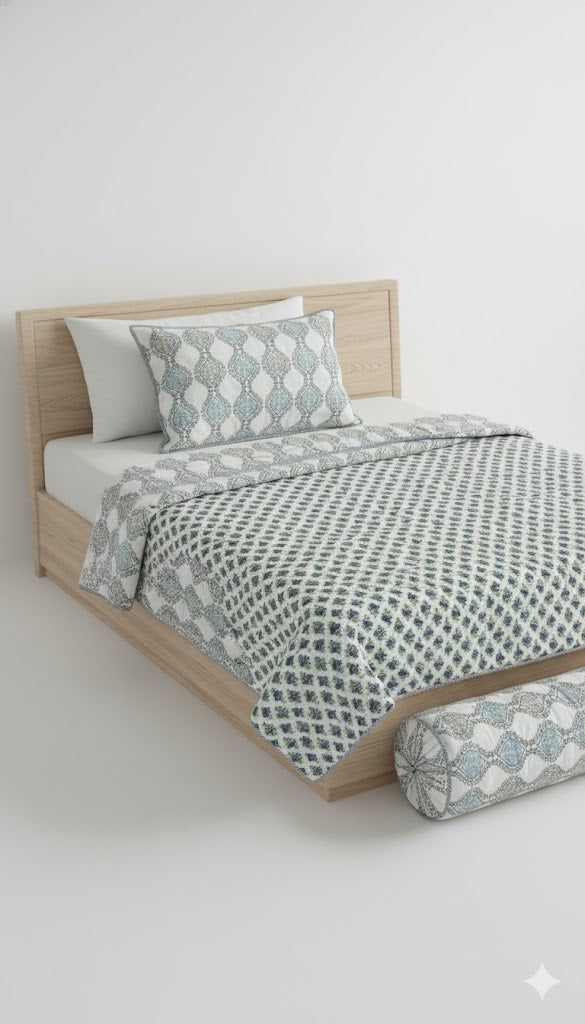 200 TC Pure Cotton Reversible Traditional Jaipuri Design Printed Light Weight Double Bed Quilt/Razai/Rajai - [Double Bed- 2.2X 2.4Meter] (Design 10)| TC - 200,Multicolor
