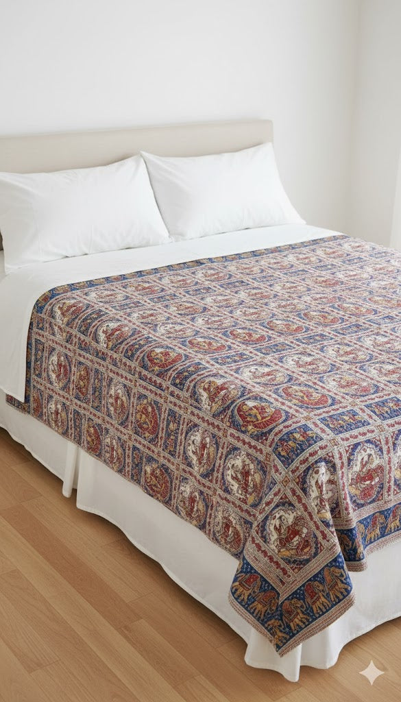 200 TC Pure Cotton Reversible Traditional Jaipuri Design Printed Light Weight Double Bed Quilt/Razai/Rajai - [Double Bed- 2.2X 2.4Meter] (Design 12)| TC - 200,Multicolor
