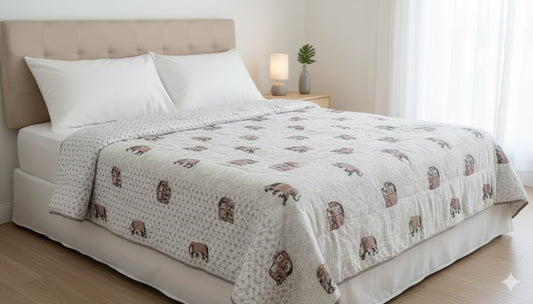 200 TC Pure Cotton Reversible Traditional Jaipuri Design Printed Light Weight Double Bed Quilt/Razai/Rajai - [Double Bed- 2.2X 2.4Meter] (Design 20)| TC - 200,Multicolor