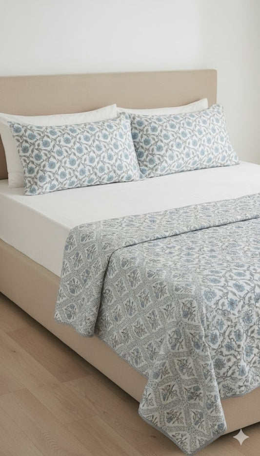 200 TC Pure Cotton Reversible Traditional Jaipuri Design Printed Light Weight Double Bed Quilt/Razai/Rajai - [Double Bed- 2.2X 2.4Meter] (Design 14)| TC - 200,Multicolor