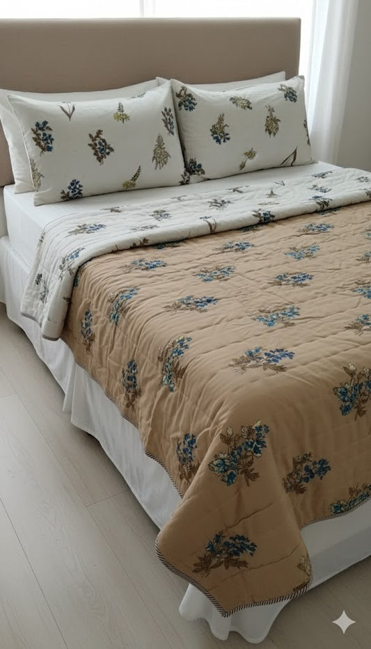 200 TC Pure Cotton Reversible Traditional Jaipuri Design Printed Light Weight Double Bed Quilt/Razai/Rajai - [Double Bed- 2.2X 2.4Meter] (Design 17)| TC - 200,Multicolor