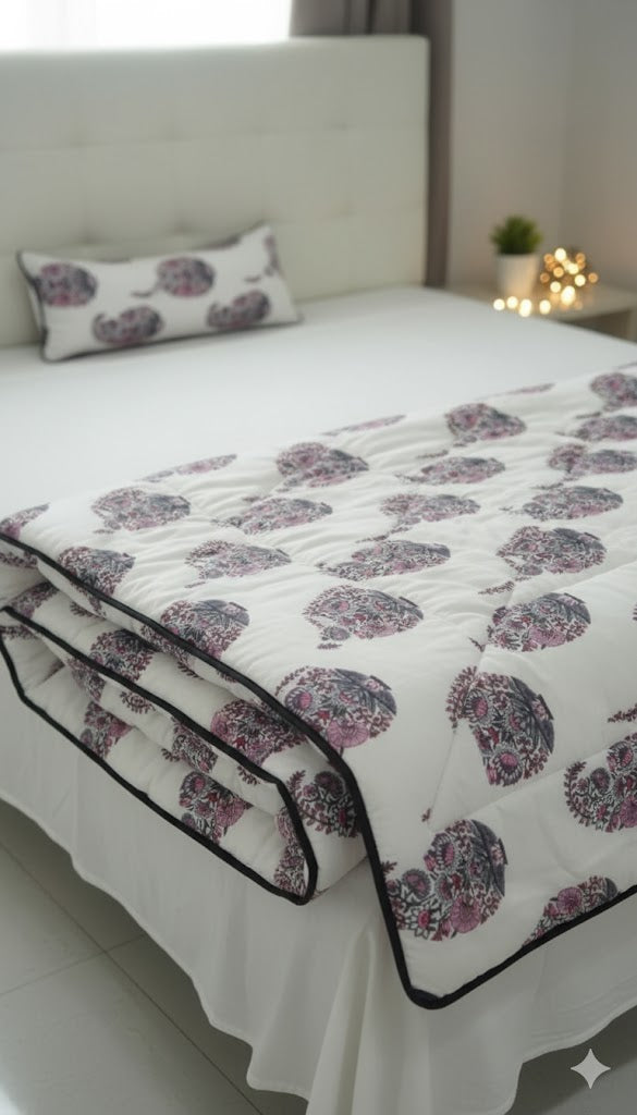 200 TC Pure Cotton Reversible Traditional Jaipuri Design Printed Light Weight Double Bed Quilt/Razai/Rajai - [Double Bed- 2.2X 2.4Meter] (Design 5)| TC - 200,Multicolor