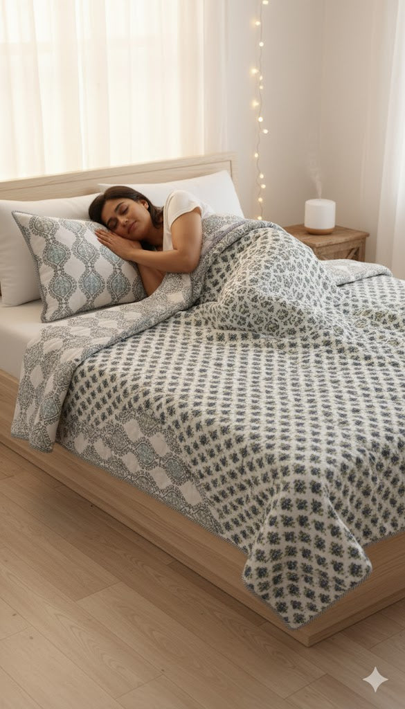 200 TC Pure Cotton Reversible Traditional Jaipuri Design Printed Light Weight Double Bed Quilt/Razai/Rajai - [Double Bed- 2.2X 2.4Meter] (Design 10)| TC - 200,Multicolor