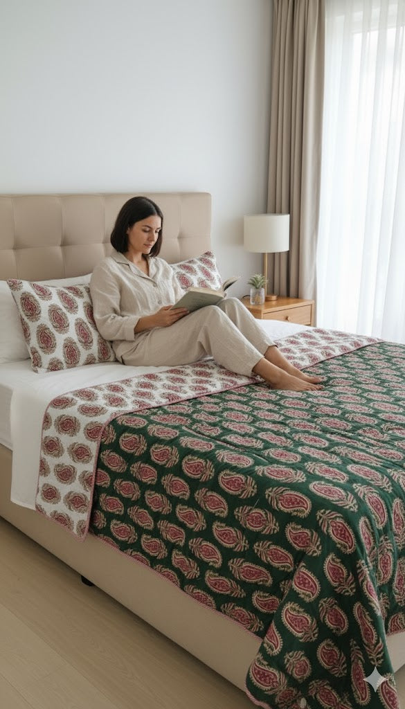 200 TC Pure Cotton Reversible Traditional Jaipuri Design Printed Light Weight Double Bed Quilt/Razai/Rajai - [Double Bed- 2.2X 2.4Meter] (Design 23)| TC - 200,Multicolor