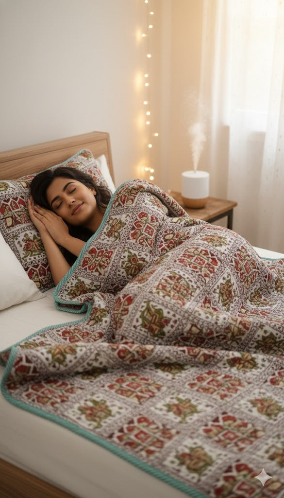200 TC Pure Cotton Reversible Traditional Jaipuri Design Printed Light Weight Double Bed Quilt/Razai/Rajai - [Double Bed- 2.2X 2.4Meter] (Design 11)| TC - 200,Multicolor