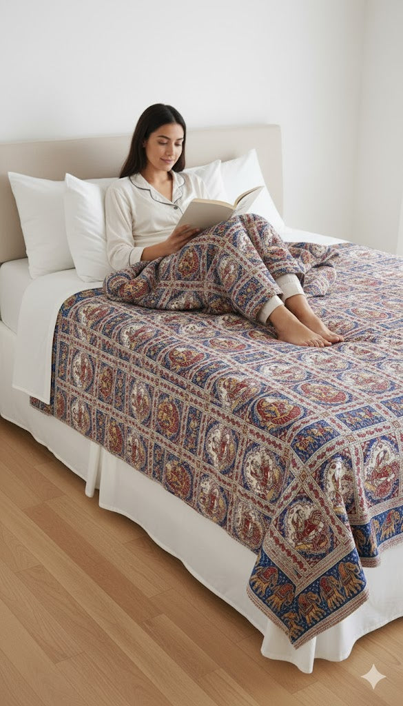 200 TC Pure Cotton Reversible Traditional Jaipuri Design Printed Light Weight Double Bed Quilt/Razai/Rajai - [Double Bed- 2.2X 2.4Meter] (Design 12)| TC - 200,Multicolor