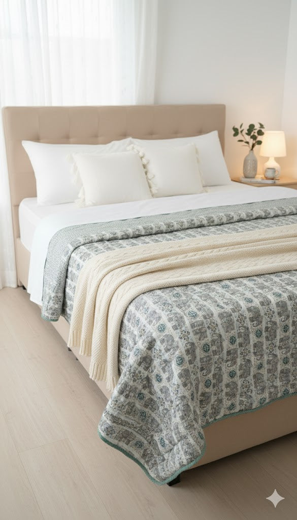200 TC Pure Cotton Reversible Traditional Jaipuri Design Printed Light Weight Double Bed Quilt/Razai/Rajai - [Double Bed- 2.2X 2.4Meter] (Design 18)| TC - 200,Multicolor