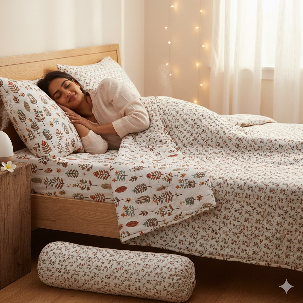 200 TC Pure Cotton Reversible Traditional Jaipuri Design Printed Light Weight Double Bed Quilt/Razai/Rajai - [Double Bed- 2.2X 2.4Meter] (Design 8)| TC - 200,Multicolor