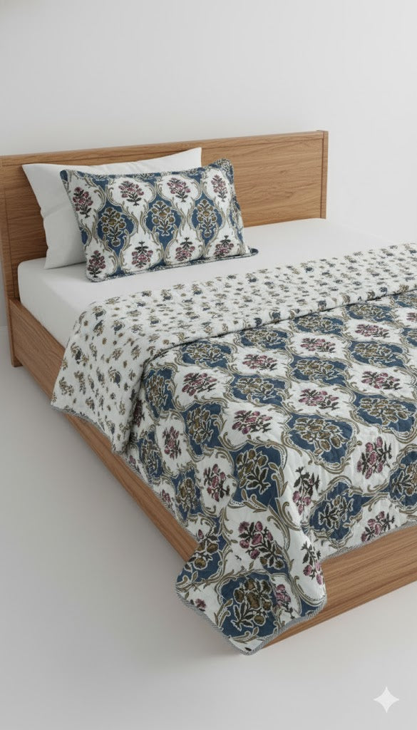 200 TC Pure Cotton Reversible Traditional Jaipuri Design Printed Light Weight Double Bed Quilt/Razai/Rajai - [Double Bed- 2.2X 2.4Meter] (Design 7)| TC - 200,Multicolor