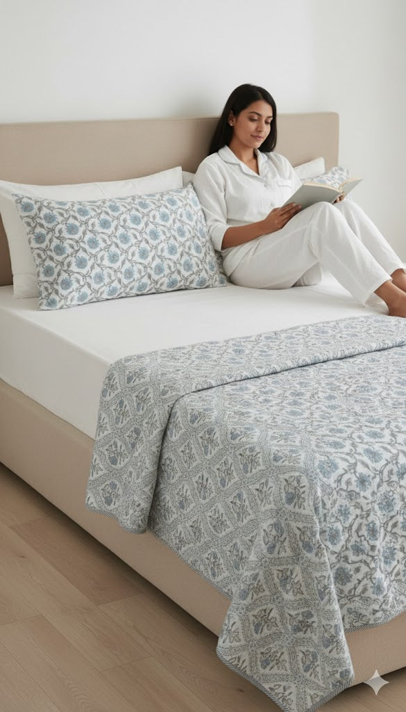 200 TC Pure Cotton Reversible Traditional Jaipuri Design Printed Light Weight Double Bed Quilt/Razai/Rajai - [Double Bed- 2.2X 2.4Meter] (Design 14)| TC - 200,Multicolor