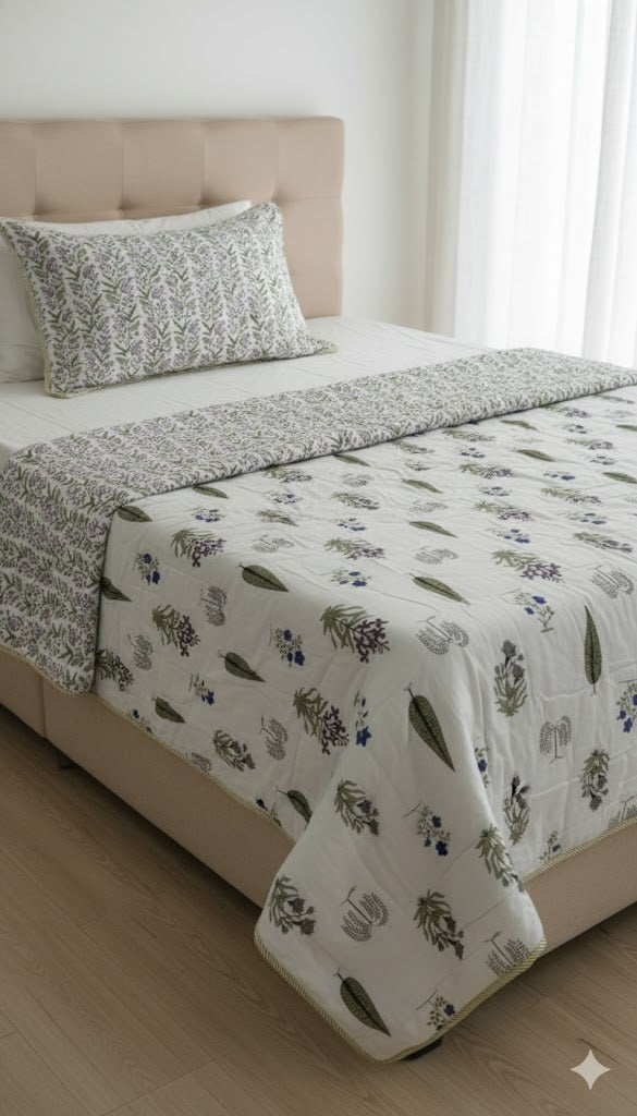 200 TC Pure Cotton Reversible Traditional Jaipuri Design Printed Light Weight Double Bed Quilt/Razai/Rajai - [Double Bed- 2.2X 2.4Meter] (Design 16)| TC - 200,Multicolor