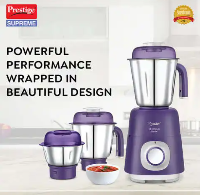 Prestige Supreme 750W Mixer Grinder With 3 Jars(Violet)