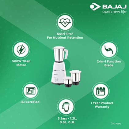 Bajaj GX 1 Mixer grinder 500 W (3 JAR)