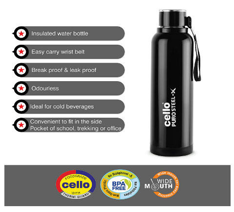 CELLO INSULATED BOTTLE WITH STAINLESS STEEL INNER PURO STEEL -X BENZ (900)